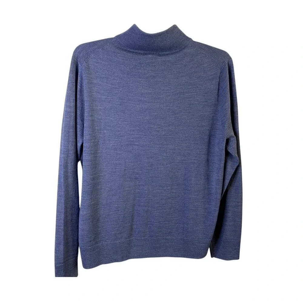 J. Crew Mens Quarter Zip Sweater Blue Merino Wool Blend Pullover Size Large